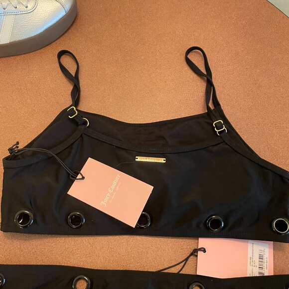 JUICY COUTURE 2PC SWIM SUIT CAMI TOP & HIGH WAISTED BOTTOMS STRAPS SIZE M NWT - Picture 7 of 7
